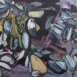 “Mussels Underwater” by Justine Lasdin in the Maine Art Gallery’s current show, “Surroundings.”