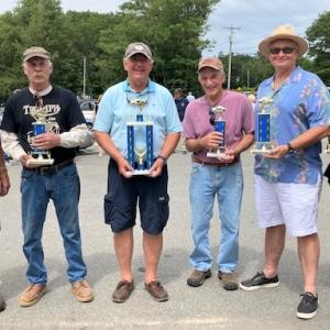 And the 2022 OBD Williams-Fossett Vintage Car Show trophy recipients are, from left, John C. Harris, South Bristol; Trey Walker, Damariscotta; Tom Yale, Boothbay; Doug Harley, Boothbay; Russell Orms, Brunswick showing for Paul Anderson; and Betsy Royal, South Bristol. Courtesy of Jeff Friedman