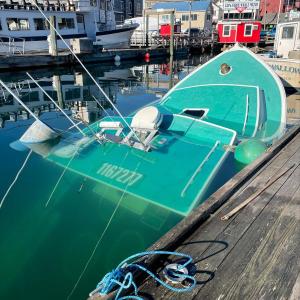 F/V Sea Star sinking at the Boothbay Harbor town dock on Thanksgiving morning, Nov. 24. Jen Mitchell photo