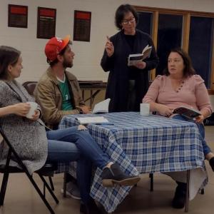 LCCT actors Nannette Henning Fraser, Soren Barker, Carole Florman and Jennifer True rehearse a scene from “Halfway There,” a play set in Rangely. Opening night is Friday, Nov. 18! Courtesy of the Lincoln Theater