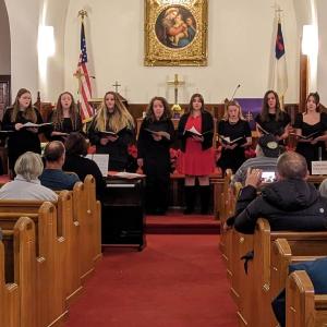 BRHS Chorus, from left, Justine Marshall, Rachel Barter, Suzie Edwards, Ivory Cody, Chloe Joneth, Skyla Carrier, Hannah Hills, Rose Campbell, Sarah Harris and Grace Campbell. CANDI JONETH/Boothbay Register