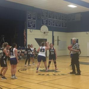 Overtime is about to begin during the Feb. 6 playoff between the BRES Wildcats and Bristol’s Blue Devils. LISA KRISTOFF/Boothbay Register
