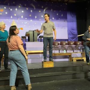 Cinderella rehearsal. Pictured from left are Patty Hammar, Eliana Goldberg, Ben Shepard, Cathy Campbell, and Laurie Brown. Courtesy of Lincoln Theater