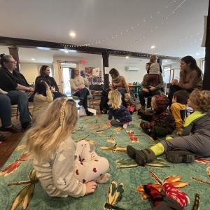 More than 30 people gathered for the March Community Literacy Event to sample syrup from Newcastle’s SweetWoods Farm. Courtesy of Merry Barn