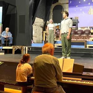 Evelyn LaCroix (Cinderella) and Harrison Pierpan (Prince Topher) in rehearsal. Courtesy of the theater