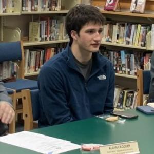 Student representative Gryffin Kristan is the student council representative on the Community School District superintending committee. Also pictured, Dean of Students Allan Crocker, left, and Superintendent Bob Kahler. BILL PEARSON/Boothbay Register