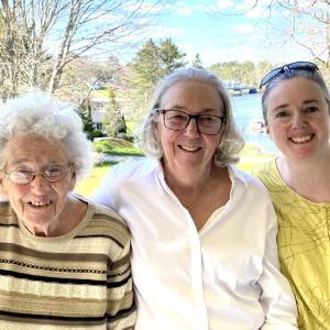 Three generations of Southport Central School alumni make the first donations to the playground fundraiser - Jean Luther Thompson (1938), Mary Lou Thompson Koskela (1966), and Aili Koskela Amundsen (1988). Sarah Sherman photo