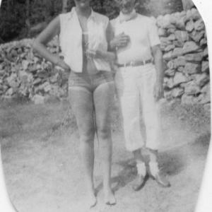 Bill Farmer of Mill Cove, local inventive businessman and storyteller, at his saltwater swimming pool with Nancy Blake in the early 1930s. Courtesy of Boothbay Region Historical Society
