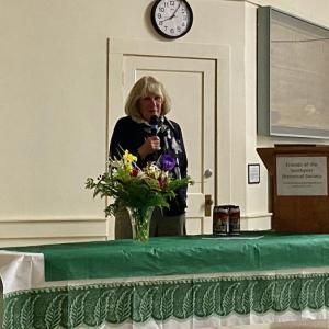 Jean McKay presents her talk, “The Evolution of the Burnt Island Lighthouse Since 1821” at the annual meeting of the Friends of the Southport Historical Society. ISABELLE CURTIS/Boothbay Register