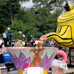 New Harbor’s April Morrison and Sophie Yates-Paul on April’s “Tea Time” float in Olde Bristol Days Parade. OBD organizers invite organizations and floats to join this year’s parade on Saturday morning, Aug. 12 in Bristol. Courtesy of Jeff Friedman