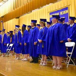 Seniors gather on stage for the annual Awards Night at BRHS June 7. FRITZ FREUDENBERGER/Boothbay Register