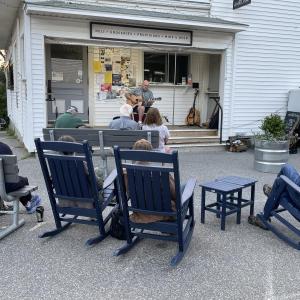 Tom Baker performing on the "stage" at the Southport General Store. Skip Simonds photo