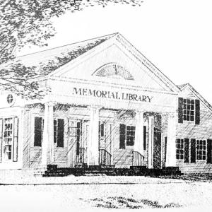 Drawing of the Boothbay Harbor Memorial Library by Dwight Eames