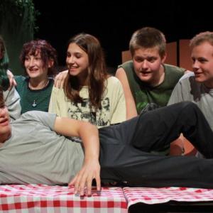 Heartwood summer camp students to perform the hilarious "Scapino!" July 14 and 15 in the Poe Theater at LA. Pictured are, front: Nathaniel Hufnagel; back, from left, Finn Sullivan, Cadence Balbo Towle, Liliana Kress, Maia Clancy, Felix Cunningham and Joseph Levesque. Go to heartwoodtheater.org for details. Courtesy of Heartwood