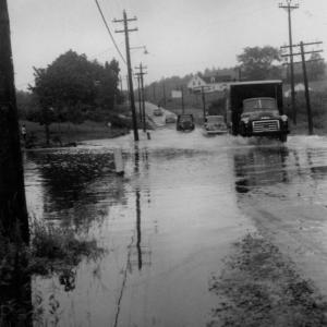 This view looks north on the Meadow. The entrance to present-day Hammond Lumber is on the left. On the right is the house at the beginning of Hackmatack Road. Many sections of the Meadow were still often flooded when I was a young driver in the 1960s. I’m unsure of the date of the photo but it may be 1940s or early 1950s. Courtesy of BRHS