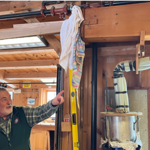 Carpenter’s Boat Shop volunteer Ken Elowe teaches the basics of stream-driven wood-bending. Courtesy photo