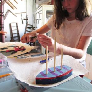 Camp participants learn about boats that sailed the Sheepscot River 200 years ago. Courtesy of LCHA