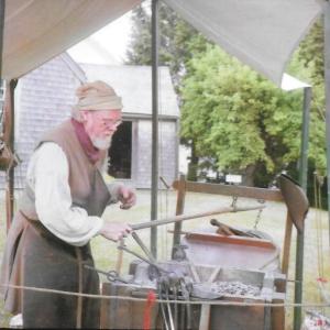 Jeffrey Miller, Blacksmith, working at his temporary forge at the Chapman-Hall House. Courtesy of LCHA