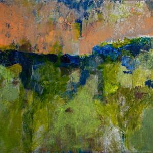 “Green Blue Pink Landscape” is among the works in Jorge Pena’s show at Bremen Maine Library in June. Courtesy of the venue Jorge Pena