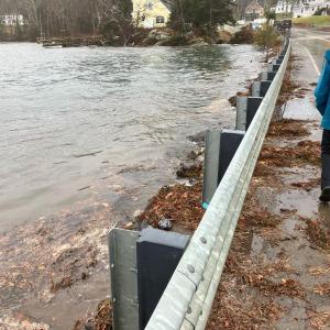 The West Harbor Pond causeway at the height of the Jan. 13 storm surge. Courtesy of Mike Breen, WHPWA