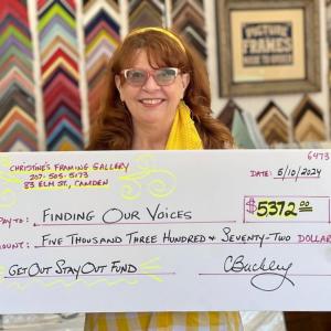 Christine Buckley has raised $5,372 and counting for her Maine domestic abuse sister-survivors through an ongoing art sale in her framing shop in Camden. Patrisha McLean photo