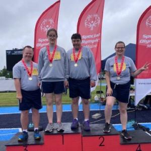 The winning 4 x 100m relay team, from left, Danny Miller, Grace Giles, Joey Ranco and Valerie Giles. Courtesy photo