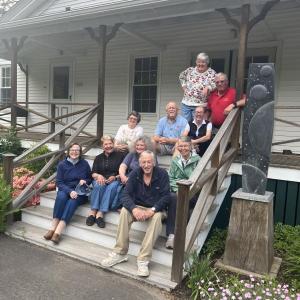 On site post-installation at Southport Town Hall, top, from left: Becky Poulin, Gerry Gamage, Becky Singer, Smith Climo, Mary Lou Koskela, Sandra Seifert, Clair Tomlin, Linda Brewer, Rosalee Baker and Bill Royall. Patricia Royall photo