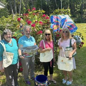 Boothbay Region Garden Club members, from left, Irene Fowle, Kevin Bowler, Ida Lancaster and Julie Krug are just about ready for the first of two major Club events. See you on the Common July 13! LISA KRISTOFF/Boothbay Register