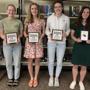 The Boothbay/Wiscasset track and field team held its team awards May 30 at Wiscasset Middle High School. Team awards went to, from left, Maddie Orchard, Competitor; Emily Gilliam, Coaches’, Karen Higgins, MVP; Julia Truesdell, Most Improved; Rose Campbell, Hammer; and Olivia Rittall, Rookie of the Year. BILL PEARSON/Boothbay Register