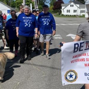 Fifty marchers walk from the Boothbay Harbor fire station to Barrett’s Park and back to support Veterans Suicide Prevention programs June 1. BILL PEARSON/Boothbay Register