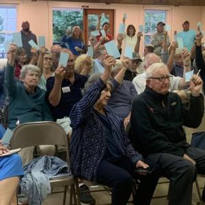 Over 60 Southport residents voted by blue cards July 24 during a special town meeting. BILL PEARSON/Boothbay Register