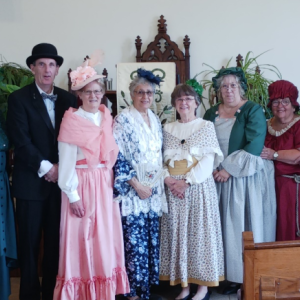 Edgecomb Community Church members in costume for 250th celebration. Pictured from left are Marie Cooper, Carol Colby, George Malone, Marjorie DiVece, Madeline Olney, Sue Sikes, Rebecca Neely, Gail Boudin, Tom Boudin and Jeff Sewall. Courtesy photo