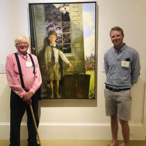 Capt. Rusty Court, left and son Eben Court at the Jamie Wyeth opening. Courtesy Rusty Court