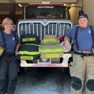 Boothbay firefighters Andrea Hodgdon and Gareth Hodgdon. Courtesy of Mark Sullivan