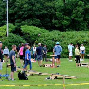 Action at the Aug. 18 cornhole tournament. Courtesy of Mark Sullivan