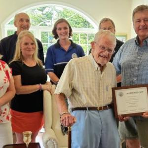 Happy recipient of Boothbay Harbor’s Boston Post Cane is Dr. Barclay Shepard. Courtesy of Richard Shepard
