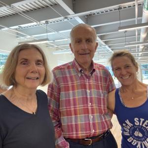 Classmates Susan Lloyd and Paul Tagliabue with instructor Catherine Giles Stecher gather together after the Y’s last “Rock Steady” class of the season. Allyson Goodwin photo