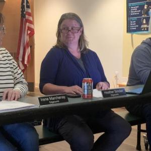 Chairman Heather Sinclair is joined by new members Irene Marchnay, left, and Jesse Wright on Aug. 20 at the Edgcomb School Committee meeting. BILL PEARSON/Boothbay Register