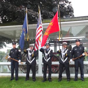 In 2016, members of the South Thomaston Fire Department acted as color guard for Rockland Fire Department’s Sept. 11 remembrance. (Photo by Chris Wolf)