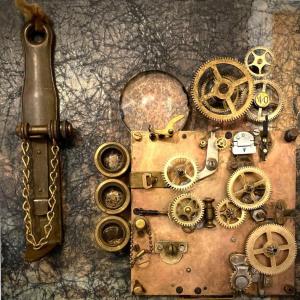 Inner Workings is a piece of 10" x 10" x 2.5" assemblage art by Kharris B of Bath, Maine. Courtesy photo workings