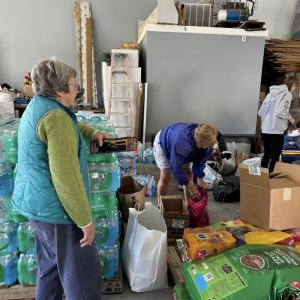 Volunteers get items ready to load into a truck bound for North Carolina to help hurricane victims. Courtesy of Jen Mitchell Packing up