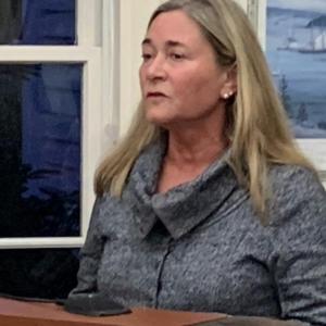 BRDC Vice President Erin Cooperrider answers a question during the Oct. 16 Boothbay planning board meeting. BILL PEARSON/Boothbay Register Erin Cooperrider