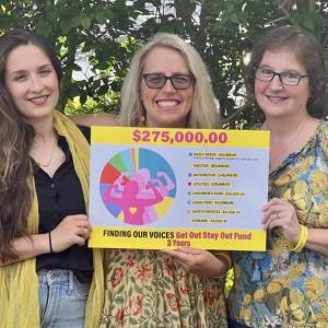 Patrisha McLean, CEO and Founder of Finding Our Voices, center, flanked by the nonprofit’s Chief of Staff Mary Kamradt (right), Patrisha’s daughter and FOV volunteer Jackie McLean Strack. Jackie is featured in the group’s poster campaign referencing abuse by her father. She also provides the music for Patrisha’s Podcast “Let’s Talk About It.” Finding Our Voices photo Patrisha McLean, CEO and Founder of Finding Our Voices, center, flanked by the nonprofit’s Chief of Staff Mary Kamradt (right), Patrisha’s daughter and FOV volunteer Jackie McLean Strack. Jackie is featured in the group’s poster campaign referencing abuse by her father. She also provides the music for Patrisha’s Podcast “Let’s Talk About It.” Finding Our Voices photo