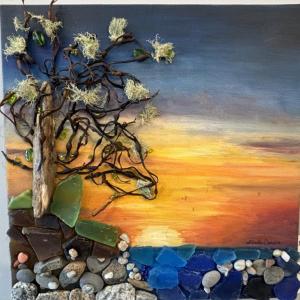 "Funky Sunset" - Linda Osborn mixed media.