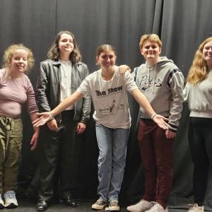 Broadway Cabaret cast members, from left:  Chloe Joneth, Jayden Coloumbe, Natalie Flagg, Spencer Pottle, and Adaline Barter.  Missing from the photo are Sarah Harris, Hannah Hills and Sophia Mansfield. Courtesy of Dr. Mary Miller