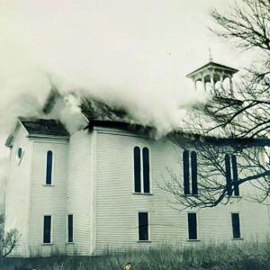 Smoke billows from within. Courtesy of the First United Methodist Church
