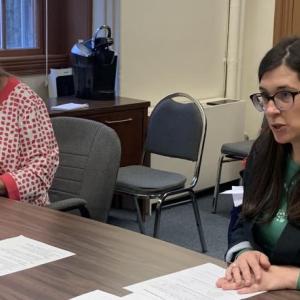 Lincoln County Regional Planning Commission Executive Director Emily Rabbe meets with commissioners Nov. 5. BILL PEARSON/Boothbay Register Emily Rabbe