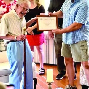 Happy recipient of Boothbay Harbor’s Boston Post Cane is Dr. Barclay Shepard. Courtesy of Richard Shepard