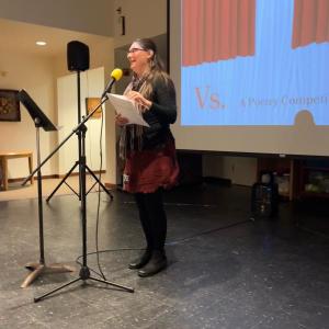Maine's Poet Laureate, Julia Bouwsma, was both a reader and the judge for the competition. Courtesy photo
