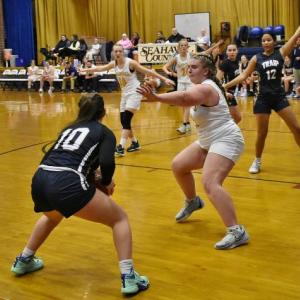 The Boothbay defense looks to stop Traip from scoring during second-half action. FRITZ FREUDENBERGER/Boothbay Register
